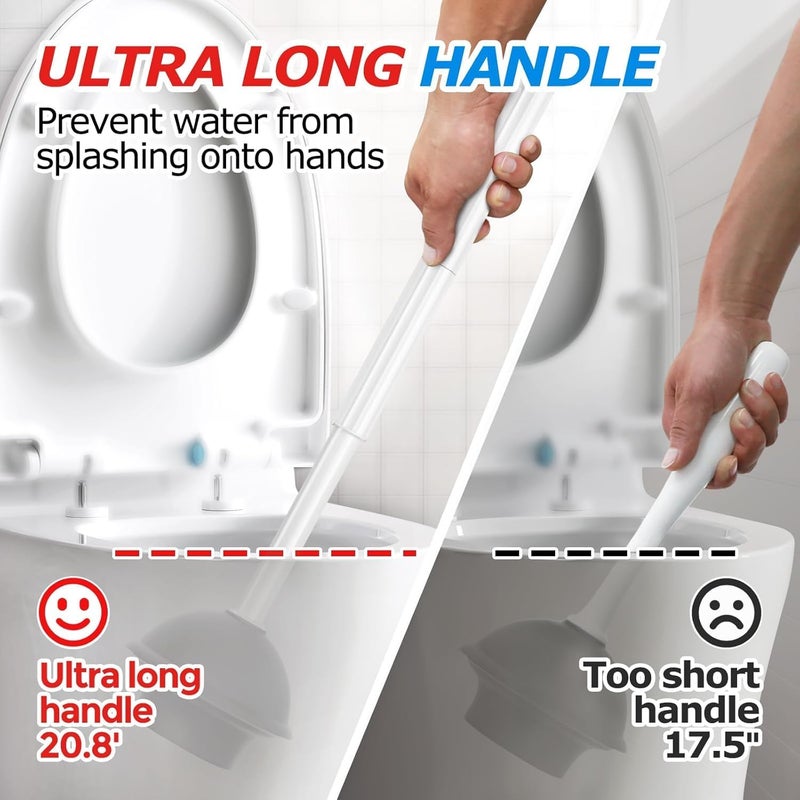 FORASTO 3Pack 2 in 1 Toilet Brush and Plunger Set, Extended Handle Plunger,Toilet Bowl Brush Plunger Set,Bathroom Cleaning Tools,Toilet Brush Plunger Combo,Cleaning Brush,Cleaning Supplies, White - Image 2